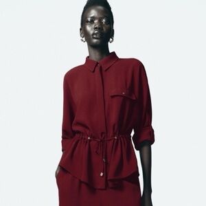 ZARA Crepe Safari Burgundy Shirt. S NWT.